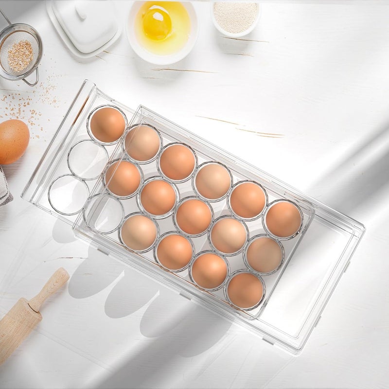 APLOP BPA Free Stackable Egg Container - 18 Egg Refrigerator Organizer with 2 Kitchen Hooks, Clear - Image 3